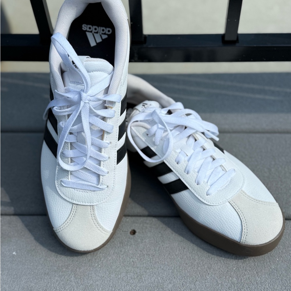 Adidas Men's White Sneakers with Black Stripes